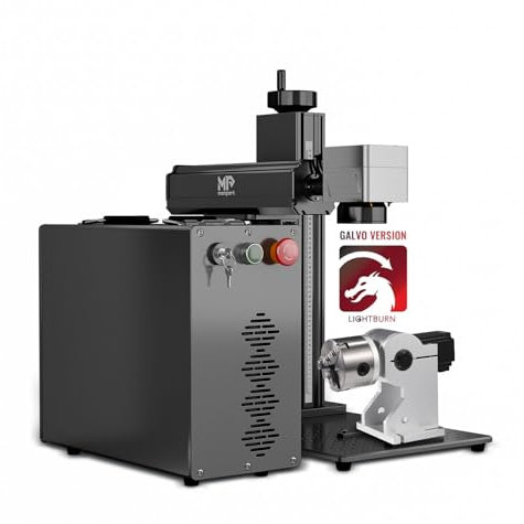 Monport 60W MOPA Grabador Láser de Fibra con Rotativo & LightBurn, Máquina Grabado Láser de Color con Guía de Punto Rojo, 175x175mm Área de Trabajo, Enfoque Preciso, Cortadora Láser para Madera Metal