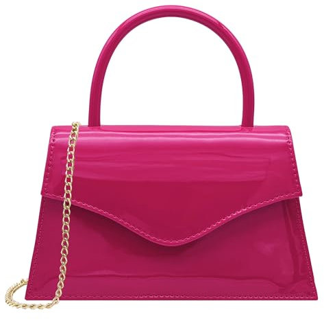 Milisente Pochette da donna in finta pelle laccata, per matrimonio, piccola pochette con tracolla, Rosa acceso., Mittel