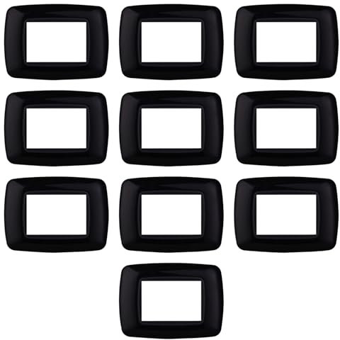 10 Placche bombate, 3 moduli/posti, Compatibile Con BTicino Living, nero nera, cornice nera, Placche arrotondate, Plastica di alta qualità, 100% compatibile con supporti e moduli originali