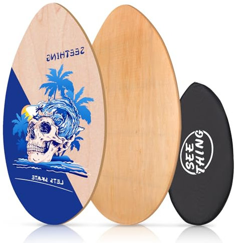 seething Skimboard mit Hochglanz-Beschichtung, 89,9 cm, für Anfänger, Kinder, Jugendliche, Erwachsene und alle Skimming-Modelle (blauer Totenkopf)