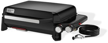 Weber Slate GP Plancha Premium 56 cm / 2 brûleurs, chaleur uniforme jusqu'au bord, jusqu'à 260 °C, surface de cuisson antiadhésive émaillée en porcelaine (56 x 41 cm), pieds réglables en hauteur, noir