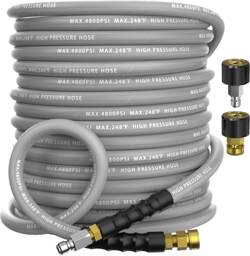 NAVOHEVEN 3/8 Pressure Washer Hose 50FT 4800 PSI, Kink Resistant Steel Braided Layer & NonMarking Rubber for Hot/Cold Water, High Power Washer Hose With 3/8 Inch Quick Connect & M22 Fitting, Gray