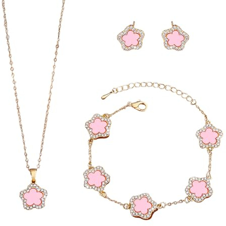 XFSRG Schmuck Set Damen Kupfer Schmuck-Sets Blumen Design Halskette Armband Ohrringe für Hochzeit Party