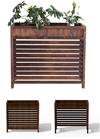 Outdoor Holz Klimaanlage Abdeckung Sichtschutz für Außen Lamellen Schutzgitter mit Rahmen Dekorative Pflanzgefäß Display für Pflanzen