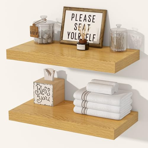 Feihorrm Extra Tiefes 29,5 cm Wandregal Holz, 40cm Wandboard Eiche 2er Set, Schweberegal aus MDF Holz, Regal Wand für mehr Stauraum, Regalbrett für Küche, Wohnzimmer, Schlafzimmer, Badezimmer & Büro