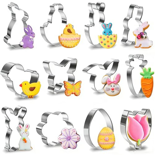 Ausstechförmchen Ostern 12er Set, Robustes Keksausstecher Set mit Hasen, Ei & Karotte für perfekte Plätzchen, Ideale Backform für Osterbasteleien, Geschenke & Nestdeko