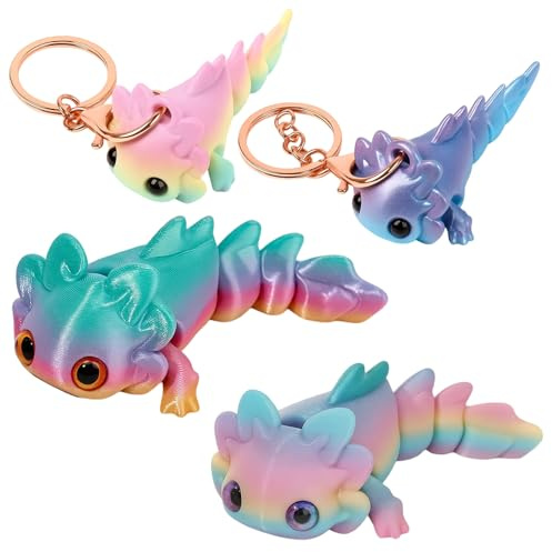WangVipfei 4 Stück 3D Druck Tiere, Axolotl Schlüsselanhänger, Kletterspielzeug für Kinder, Stressabbau Spielzeug, Lustiges Geschenk für Jugendliche und Erwachsene