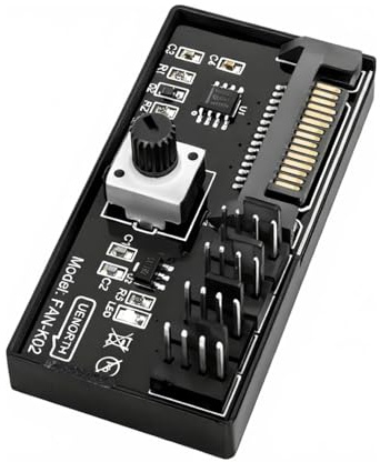 GELRHONR PWM PWM Fan Controller, 6-Port 4 Pin 12V PWM PC Fan Controller, DC5525 and SATA Power Input, Black (4 Port/SATA)
