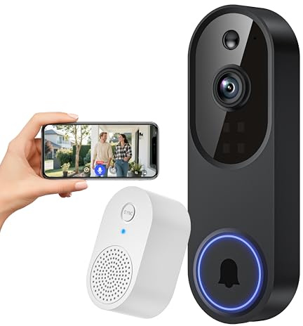 FineLuck 1080P WiFi Video Doorbell Camera Wireless with Receiver | AI Human Detection, 2-Way Talk, 2.4G Wi-Fi, Battery Powered, Night Vision, Cloud Storage, Indoor Outdoor Surveillance