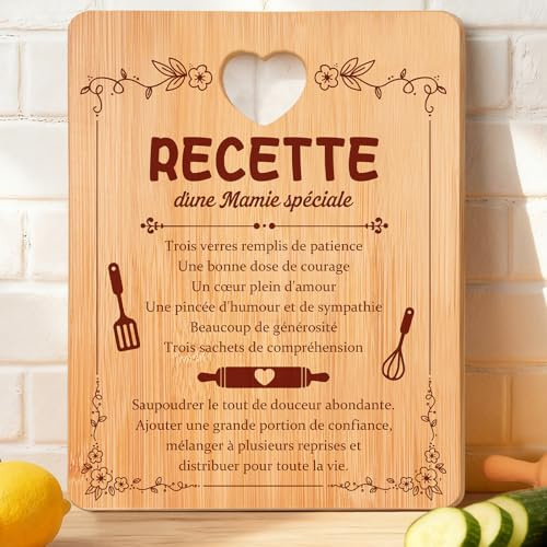 Cadeau Fete des Grand Mere, Planche a Decouper Bambou - RECETTE d'une Mamie Spéciale, Cadeau Fête des Grands Mères, Cadeaux Fete des Grand Mere Personnalisé, Cadeau Mamie Anniversaire