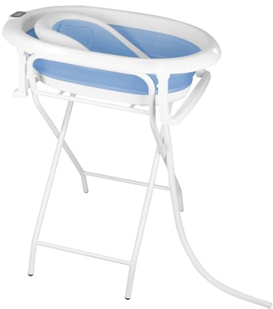 OHMG Baignoire Bébé Pliable Sur Pied,Grande Baignoire Xxl Avec Support,Thermomètre 2.0,Siège Et Kit De Drainage,Bassine Bébé,Idéale Pour La Douche,De La Naissance À 3 Ans,Cadeau Bébé