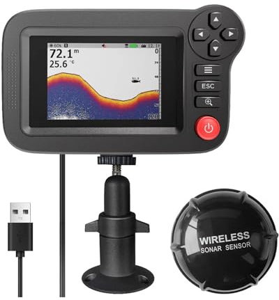 Tragbarer Fischfinder-Wandler Sonar-Sensor Wassertiefenfinder LCD-Bildschirm Echolot Fishfinder mit attraktiver Fischlampe für