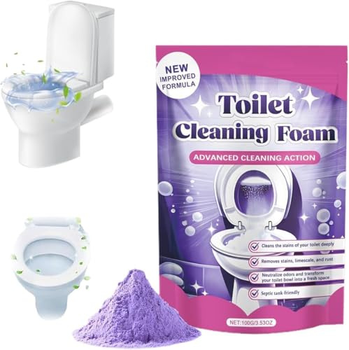 Nettoyant pour toilettes, Clean mousse nettoyante pour toilettes, poudre moussante anticalcaire améliorée, poudre anticalcaire moussante nettoyante pour toilettes sans contact (Violet(1pc))