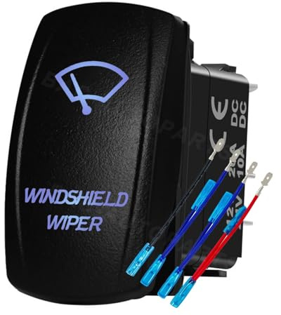 Zündknopf Auto 12V/24V Blaulicht Beleuchteter Knopf Wippschalter High Low Zombie Spot Lichter Passend für Auto LKW Wohnmobile Boote Marine(WIPER-ON OFF ON)
