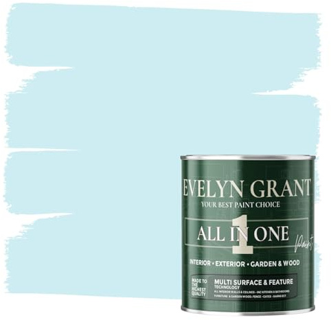 Evelyn Grant All-IN-ONE Paint & Primer - Multi-Surface Paint For Interior Walls, Outdoor Garden & Exterior Walls, Wood Furniture | High Durability Multi-Feature - Baby Blue - 1L - Matt