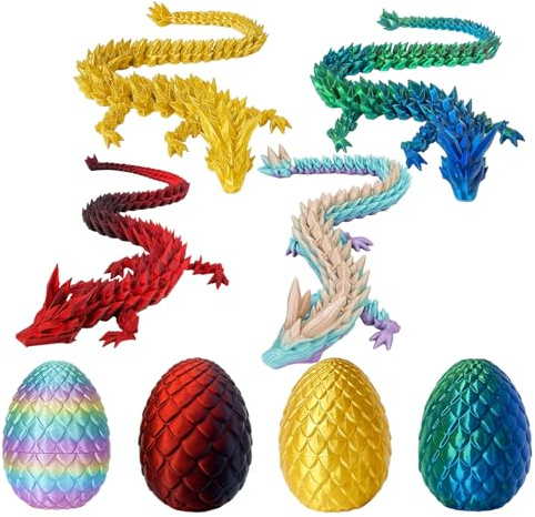 RQcMid 4er Set mit 4 verschiedenen Drachen, 7+16 cm, 3D Drachenei, für Kinder und Sammler, kreatives Spielzeug, Deko für Zuhause und Büro