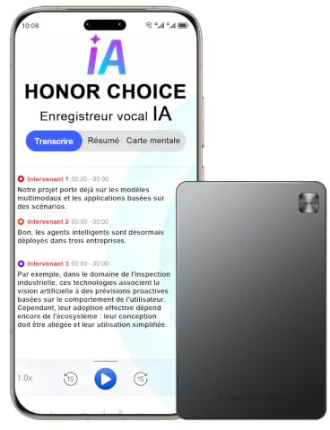 HONOR CHOICE AI Note Registratore Vocale, 600 Min/Mese di Trascrizione Gratuita, Dictafone Digitale con Riepiloghi IA e Mappe Mentali, 130+ Lingue, Sottile Scheda Magnetica, per Riunioni e Chiamate