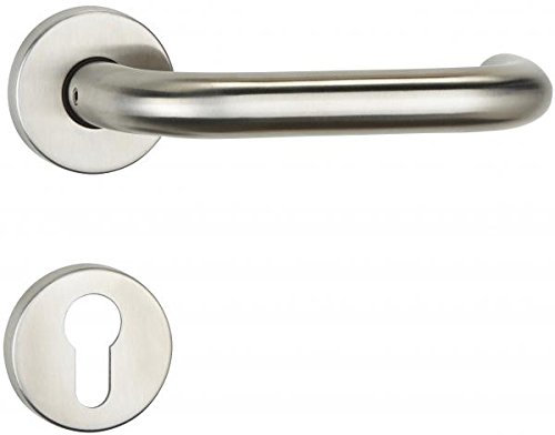 Zimmertürgarnitur U-Form PS-TEC 01, Rundrosetten, PZ gelocht, Edelstahl matt, TS 36-45 mm, Vierkant 8 mm