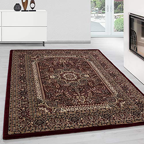 Teppium Kurzflor Teppich Wohnzimmer 240 x 340 cm Rot Vintage Look - Orientteppich Waschbar, Orientalisch Design, Pflegeleicht und Weich - Ideal für Schlafzimmer, Esszimmer und als Küchenteppich