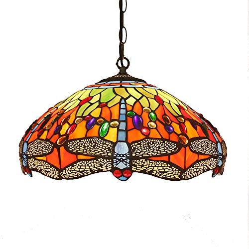 E27 Tiffany Pendelleuchte Esstisch Glas Hängelampe Höheverstellbar Vintage Esszimmer Lampen Retro Kronleuchter Wohnzimmerlampe Hängeleuchte Restaurant Keller Loft Cafe Bar Deko Leuchte Ø40 cm