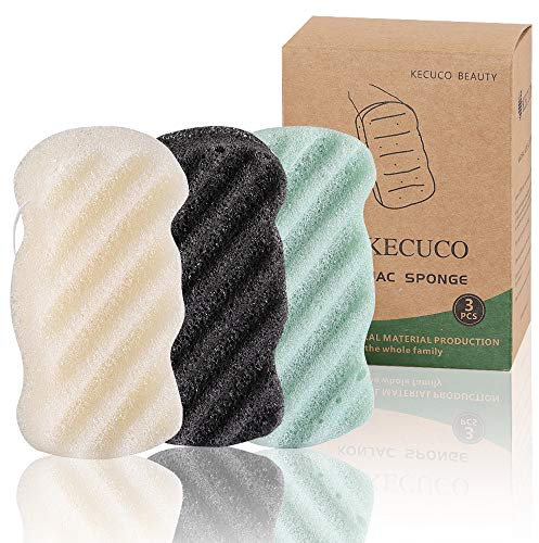 KECUCO 3 piezas Konjac Esponja corporal para bebés, bebés, niños pequeños, 100% natural KONJAC ducha baño esponja, 3 colores y tamaño extra grande, seguro para pieles grasas, secas, mixtas o sensibles