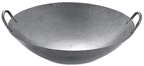Main Pot Double Oreille Fond Rond En Fer Forgé Wok Commercial Non Enduit Grand Pot De Fer À La Main Vintage Pot,Silver 60cm