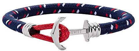 PAUL HEWITT Anker Armband Phrep Lite - Segeltau Nylon Damen und Herren Armband in Marineblau Rot Weiß, Armband mit Anker Schmuck aus Edelstahl (Silber) in Größe M
