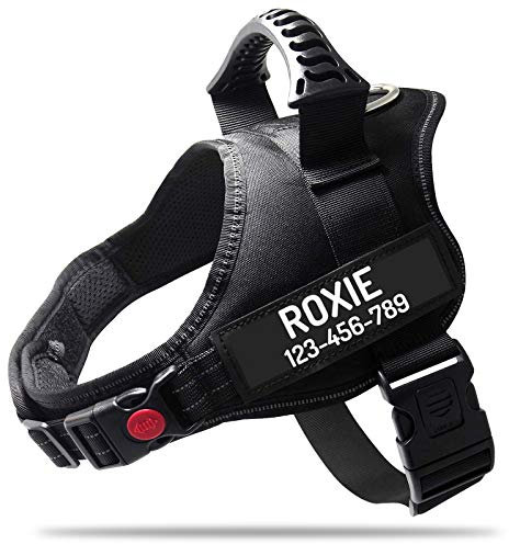 PawPawify Personalised No Pull Dog Harness with Custom Name and Phone Number, Heavy Duty Pet Vest to Prevent Tugging, Pulling, or Choking, Training and Walking (Black, S Chest 20-25in)
