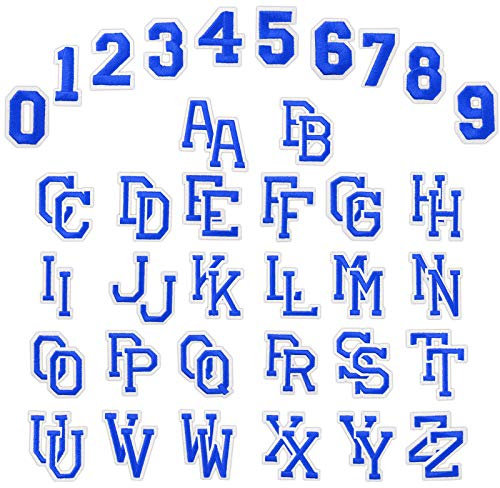 WD&CD 62 Stücke Patches Zum Aufbügeln Buchstaben Zahlen, Aufbügler mit Gebügelt Klebstoff Buchstaben A-Z 0-9 für Schuhe Hut Tasche Kleidung Zubehör DIY Kleidung Patches (Dunkel blau und Weiß)