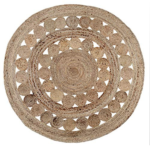 Second Nature Online Gherana Medium Braided Jute Round Rug with Mini Circle Inset Design 120 cm Diameter