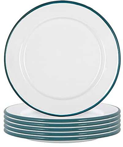 Argon Tableware Enamel Side Plates - 20cm - Pack of 12 - Green Dining Plates Lightweight Small Dinner Dish for Appetisers, Starters, Mains, Sides, Desserts