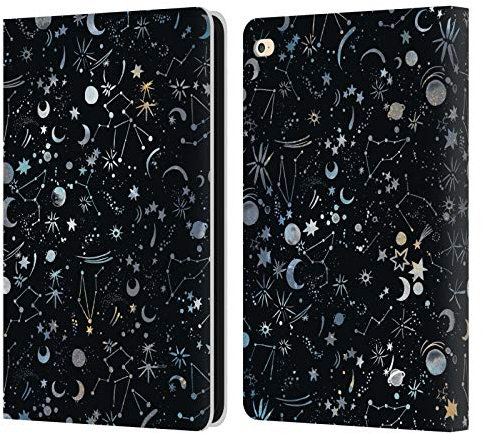 Head Case Designs Offizielle Ninola Astrologie Raum Schwarz Muster 4 Leder-Wallet-Hülle Kompatibel mit Apple iPad Air 2 (2014)