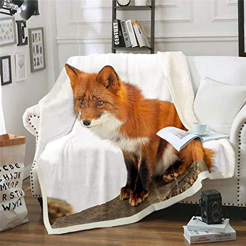 Homemissing Coperta in pile con volpe e volpe, ragazze, acquerello, simpatica coperta in peluche con volpe arancione,
