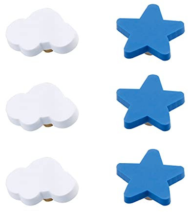 Skyscraper Cartoon-Form weiche Gummi knöpfe für Kinder Mädchen Jungen Schrankgriff Schubladenknöpfe für Kinderzimmer Schränke Spielzeug 6 Stück (Stern + Wolke)