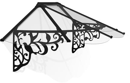 Canopia by Palram Vordach für Haustür Lily XL 2130 Pultvordach 217 x 88 cm Schwarz Sonnenschutz Haustürvordach inkl. Regenrinne