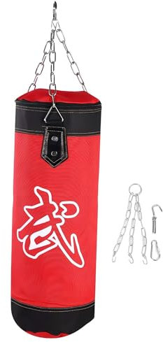 BORDSTRACT Set di Sacchi da Boxe da Appendere, Non Riempiti, Pesanti Sacco Boxe per Adulti e Bambini, con Benda da Boxe, Catene e Gancio, per MMA, Muay Thai, Karate (60CM-Rosso)