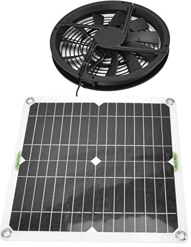 Kit de ventilateur de panneau solaire 100 W, matière plastique silicone 10 pouces étanche panneau solaire rond ventilateur d'extraction pour poulailler serre