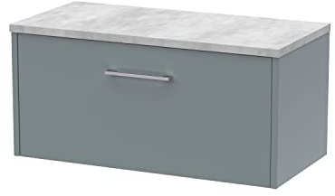 Hudson Reed JNU2325LBG Juno Modern Bathroom Wall Hung Single Drawer Vanity with Bellato Grey Laminate Worktop, 800mm, Matt Coastal Grey