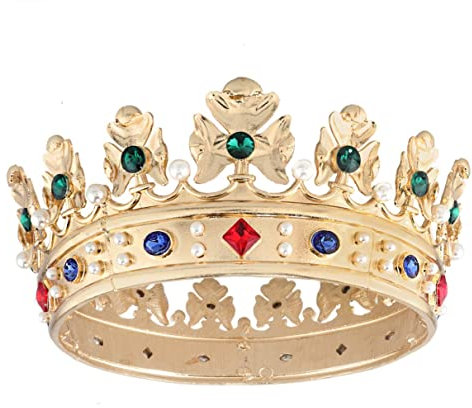 Barock Königskrone Herren Metall Prinz Haarkrone Vollkreis Geburtstag Party Haarschmuck für Cosplay Prom Quinceanera, Small Size 6.1 Diameter, Legierung, Strasssteine