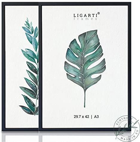Ligarti® Bilderrahmen (Made in EU) I Rahmen aus Echtholz I Holzbilderrahmen, Holzrahmen I Picture Frame (A3, 2x schwarz)