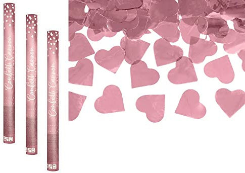 XXL Konfettikanone Hochzeit Herzen in rosé-gold Party Popper Hochzeits-Deko Zubehör Hochzeit Standesamt JGA Junggesellinnenabschied Valentinstag Liebe Papier-Konfetti Herzen Länge 60cm 3 Stück
