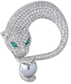 JadeAngel Leoparden-Brosche für Damen, modische Broschen, Pavé-Fassung, glänzende Zirkonia-Brosche für Anzug, Mantel, Kleid, Messing, Zirkonia