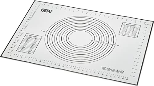 GEFU Back- und Arbeitsmatte PAD, Silikonmatte mit Antihaft-Beschichtung | Rutschfeste Unterlage zum Kneten und Ausrollen, mit Skalierung und Umrechnungstabellen, hitzebeständig bis 230 °C