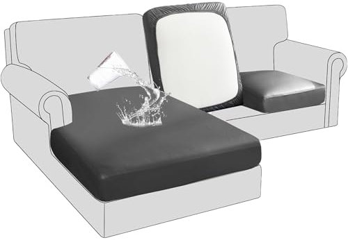 BXFUL Sofa Sitzkissenbezüge wasserdichte Leder Sofakissenbezüge Sofa Kissenbezüge Stretch Rückenlehnen Kissenbezug Couch Sofa Sitzbezug (Großer Chaise-Sitz,Dunkelgrau)