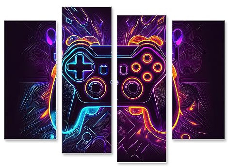 islandburner Wandbild Für Gamer Fans Neon Videospiel Controller Cyber Gaming auf Leinwand Bilder Bild Poster
