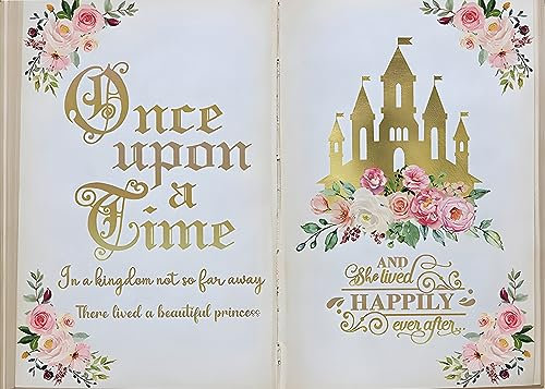 AIIKES 7x5FT Once Upon a Time Hintergrund Märchen Bücher Hintergrund Rosa Floral Gold Schloss Prinzessin Märchen Hochzeit Mädchen Geburtstagsfeier Dekorationen Fotostudio Requisiten 12-615