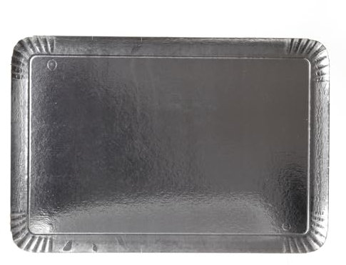 Plateau Traiteur Jetable Réception | Lot de 100 Pateaux Carton Rigide | 2 Dimensions | Argent - Or - Noir | Service - Présentation Buffet Petits Fours Verrines (Argent, 19X28 cm)