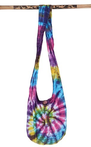 GURU SHOP Kleiner Batik Beutel, Hippie Tasche, Goa Schulterbeutel - Flieder, Herren/Damen, Mehrfarbig, Baumwolle, Size:One Size, 30x28x15 cm, Alternative Umhängetasche, Handtasche aus Stoff