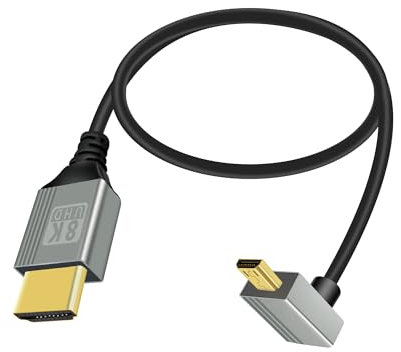 RIIEYOCA Câble UHD 8K HDMI mâle vers Micro HDMI mâle 48Gbps haute vitesse 2.1 supportant 8k@60Hz, 1080p, ARC, 3D, pour DVR, HDTV (Angle vers le haut, 0.5m)