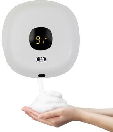 Dispenser di sapone automatico a fissaggio a parete in schiuma 300 ml, disinfettante per le mani schiumogeno senza contatto con regolazione a 3 livelli, per la cucina, il bagno